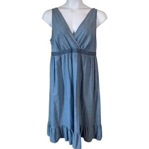 Faded Glory Chambray Wrap Dress Size XL 16 Blue Ruffle Hem Cotton Summer Boho